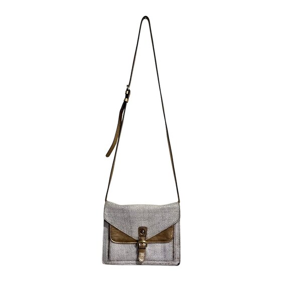 Patricia Nash Crossbody Bag Cassano Herringbone Tweed Buckled Tan Gold Cream - Picture 1 of 10